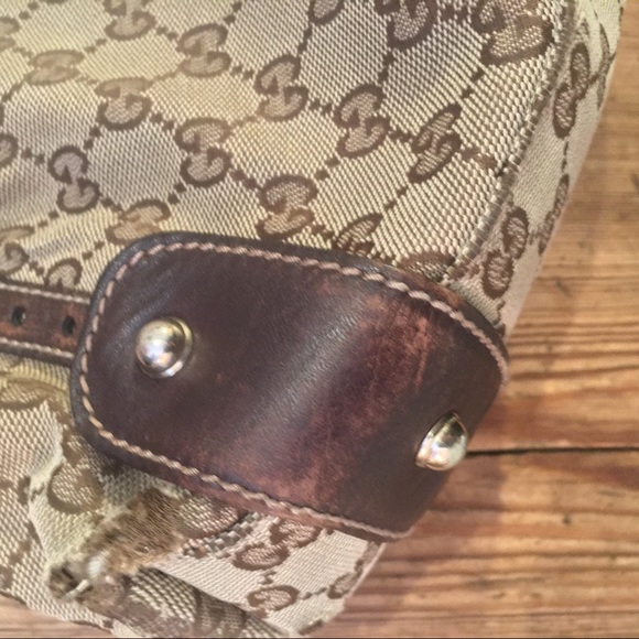 Gucci GG Canvas Braided Handle Tote Bag with Wear Large Used - Picture 10 of 16